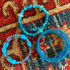 Set of Blue Beaded Bracelets